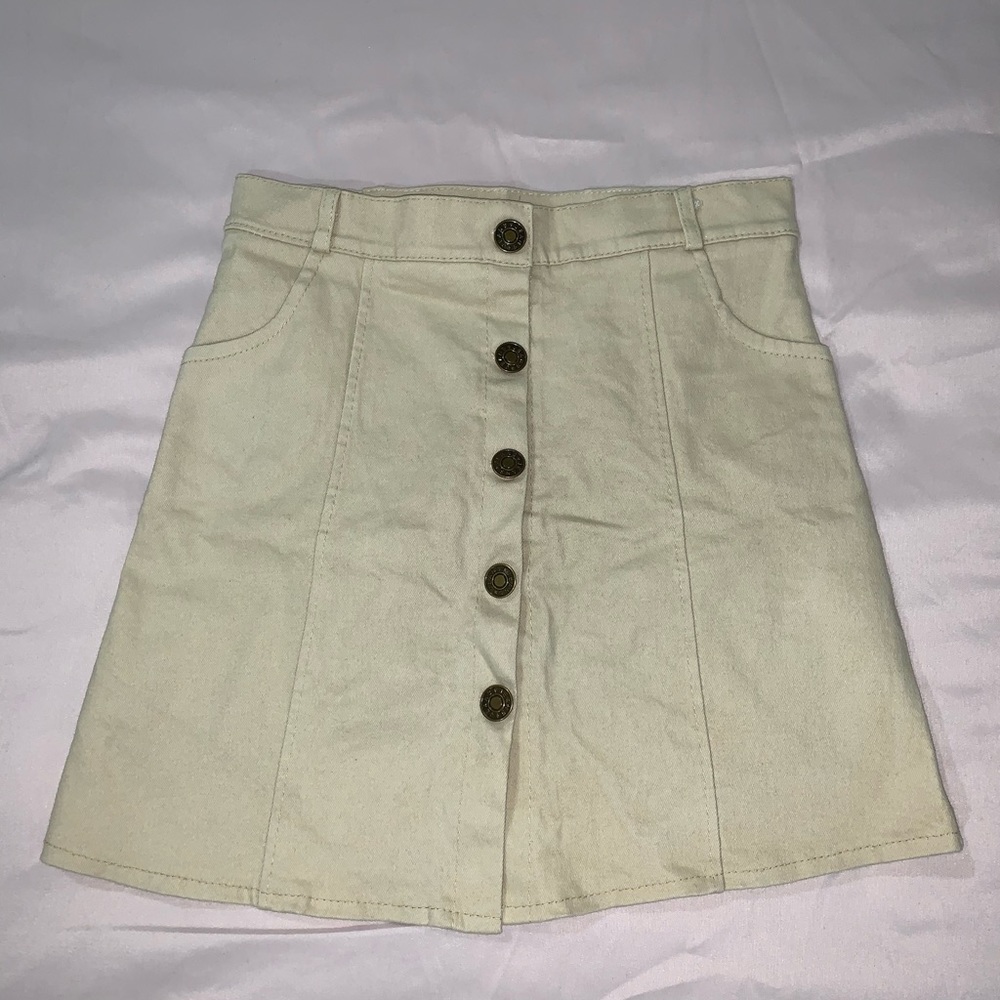 Stretch khaki button down skirt